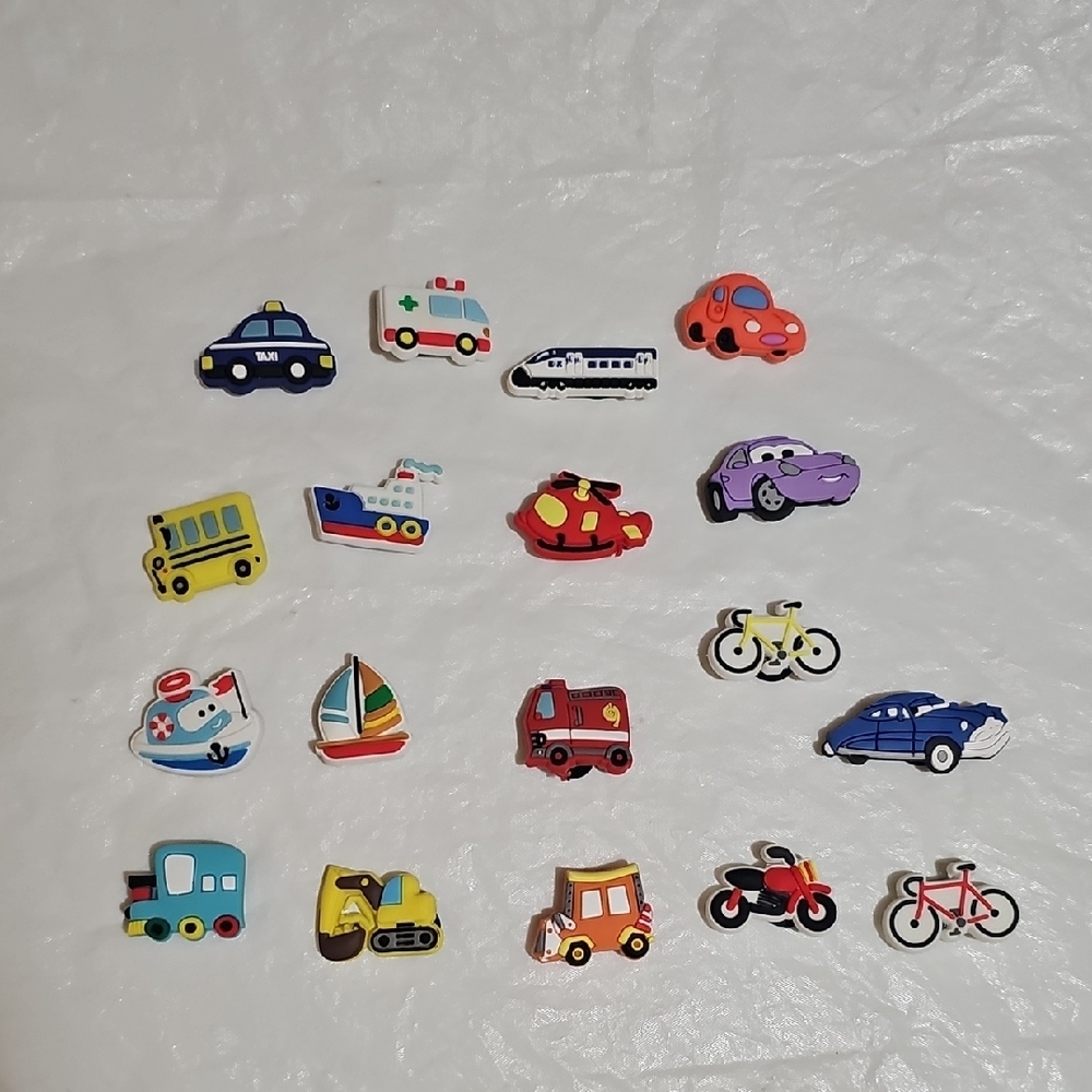 Transportation Kids Assorted Croc Charms 18 pc